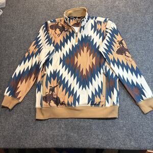 Rank 45 Southwestern Aztec Cowboy Print 1/4 Zip Pullover Sweatshirt Jacket Small